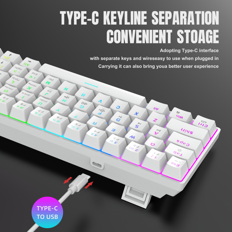 V900RGB 61 key mechanical keyboard hot swappable red axis dual color injection molded keycap dazzling light compact design
